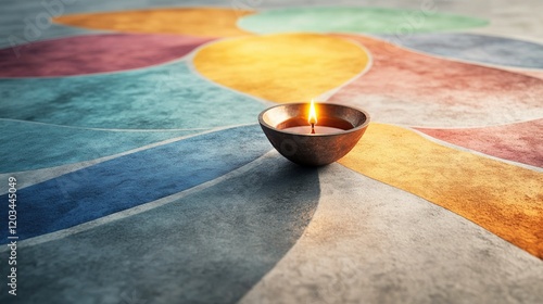 Festival of Lights celebration, vibrant rangoli designs adorned with traditional oil lamps, illuminating the festive atmosphere with joy and color photo