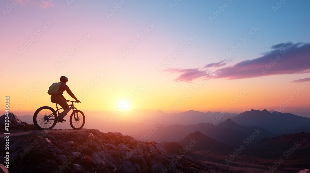 Cyclist mountain sunset peak adventure travel Cyclist mountain sunset peak adventure travel