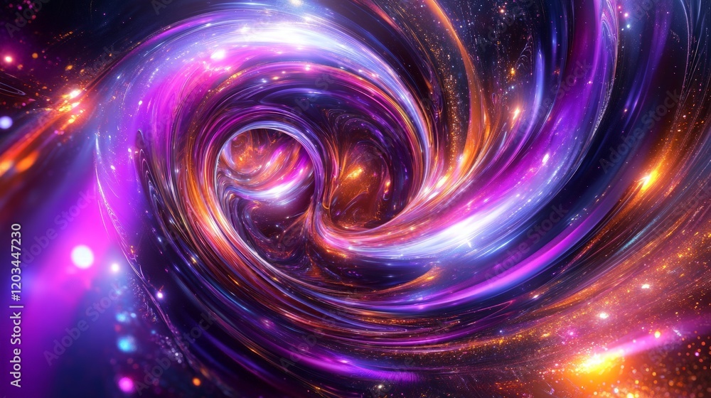 Colorful Swirl of Light with Stellar Particles in Space Background Colorful Swirl of Light with Stellar Particles in Space Background