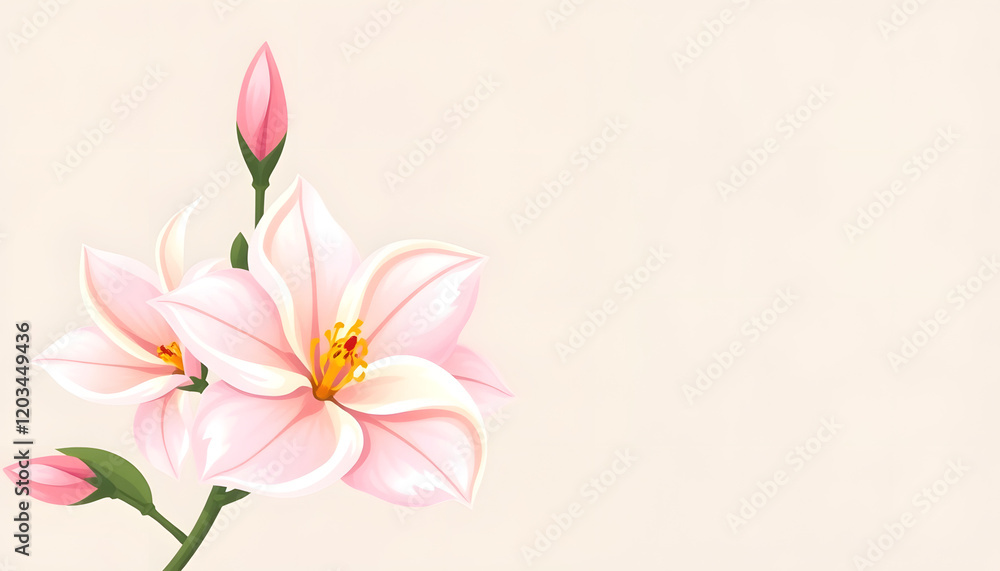 Naklejka premium Gardenia flower painting style. Copy Space. illustration, flat design, with white tones