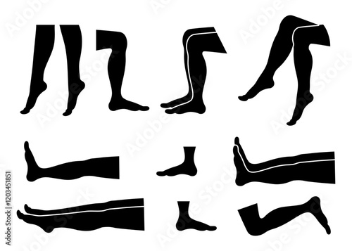 Human leg pose silhouette icon set. Cut out, outline style collection. For animation graphic, mobile, web, app. Vector illustration