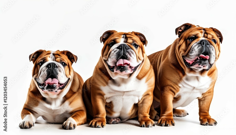 Obraz premium several bull terrier dogs, pit bulls in color on a white background