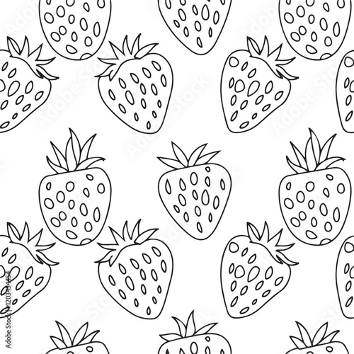 Strawberry black vector seamless pattern background.