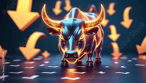 Abstract Bull Symbol Glowing with Powerful Energy and Dynamic Movement in a Vibrant, Artistic Design