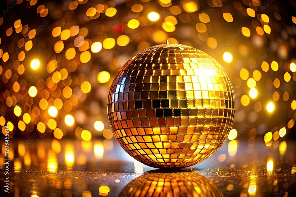Fototapeta premium Retro disco glam! Golden mirror ball, perfect 70s/80s party decoration. Shine bright!