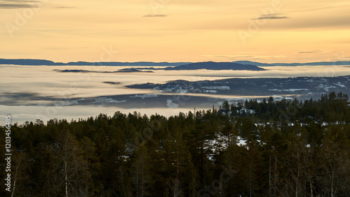 Cozy Cottage Retreat on Norefjell Mountain: Winter Views Over the Clouds to the Valley and Lake Krøderen in Norway