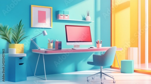 Wallpaper Mural Bright and Modern Home Office Workspace with Colorful Decor Torontodigital.ca