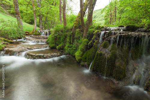 Sinterterrassen der Weißen Lauter bei Gutenberg auf der Schwäbischen Alb im Frühling. photo