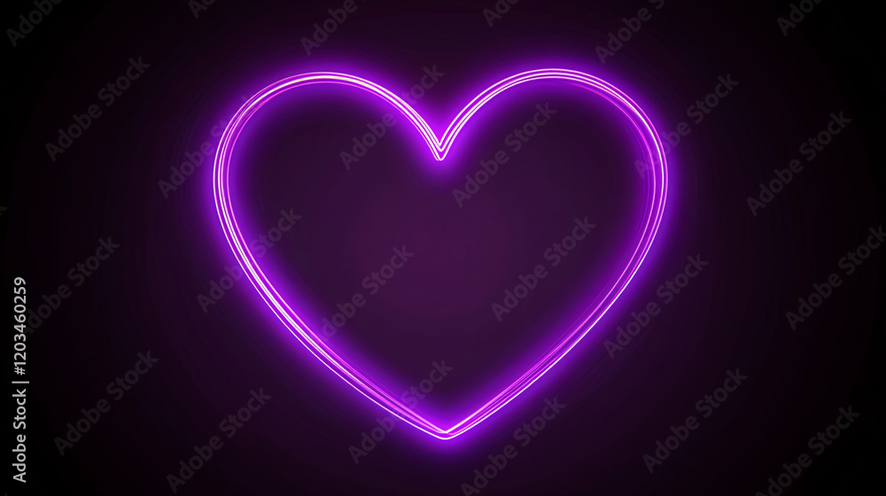 A luminous neon-purple heart glows against a dark background, representing romance and passion. Its radiant outline captures the spirit of love, ideal for celebratory or sentimental themes. A luminous neon-purple heart glows against a dark background, representing romance and passion. Its radiant outline captures the spirit of love, ideal for celebratory or sentimental themes.