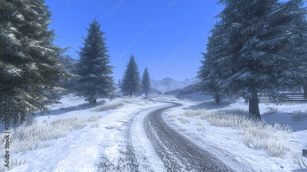 Obraz premium Snowy Winter Road in a Mountain Landscape