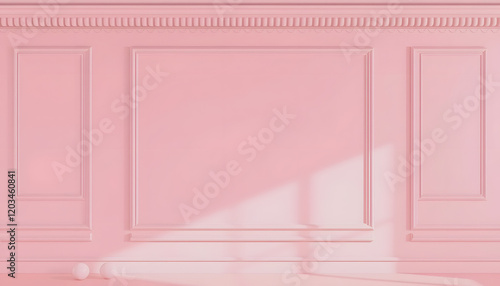 Pink Interior wall with molding. 3d illustration. Seamless pattern, craft clay, with white tones