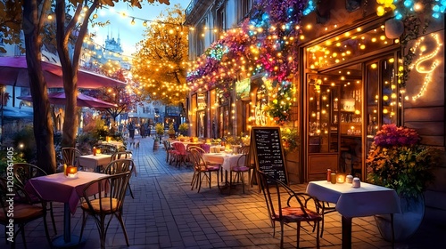 romantic parisian bistro at night - cozy and warm atmospheres photo