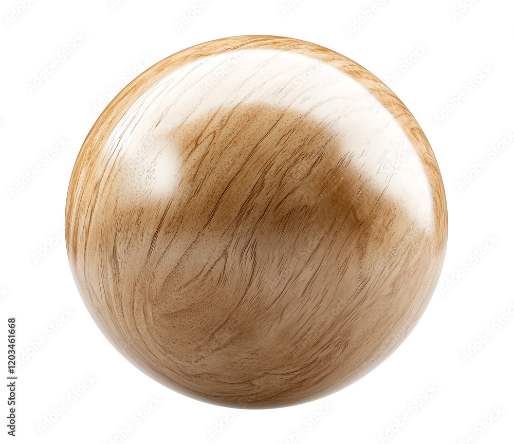 birch wood sphere isolated on transparent background, smooth birch texture ball, cutout png