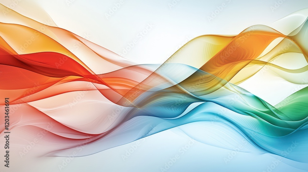 Naklejka premium A vibrant and dynamic background featuring a multi colored sound wave design, with waves of red, blue, green, orange, and yellow intertwining to create a visually striking and futuristic pattern
