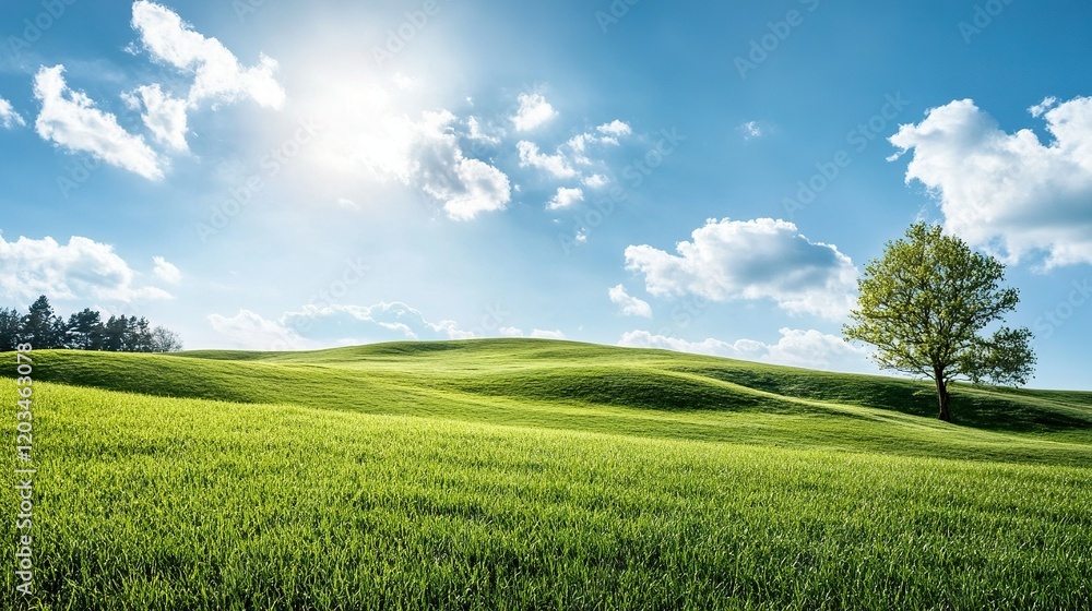 Verdant hills under a vibrant blue sky, showcasing a thriving, eco-friendly landscape, embodying nature's harmony and sustainability Verdant hills under a vibrant blue sky, showcasing a thriving, eco-friendly landscape, embodying nature's harmony and sustainability