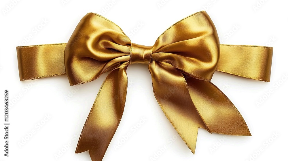 Golden ribbon with bow isolated on white background, top view. Golden ribbon with bow isolated on white background, top view.