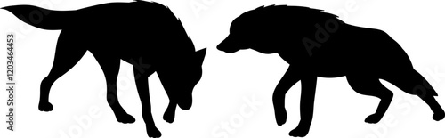 wolves communicating black silhouette vector