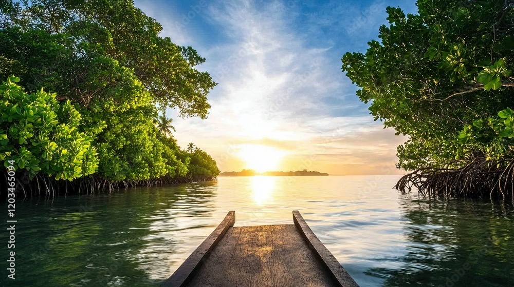 Fototapeta premium Lush mangrove forest thriving in a vibrant tidal ecosystem, showcasing rich biodiversity and unique wildlife interactions