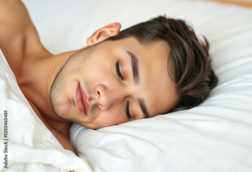 Portrait of a sleeping male person with face tilted and eyes closed Portrait of a sleeping male person with face tilted and eyes closed
