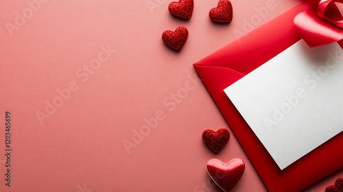 Romantic Red Envelope Blank Card Soft Light. AI Generated