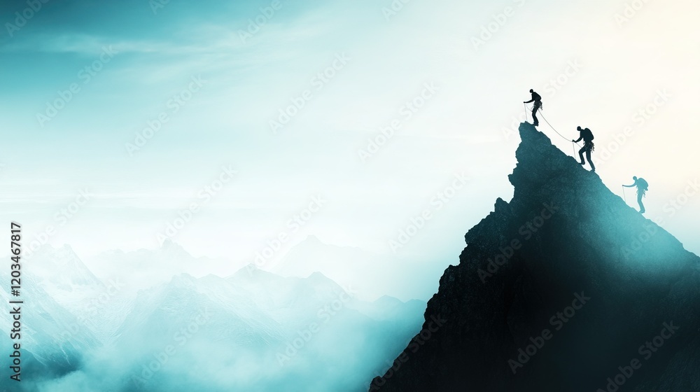 Climbers Conquering a Steep Cliff, showcasing determination, thrill of adventure, overcoming obstacles in breathtaking landscapes