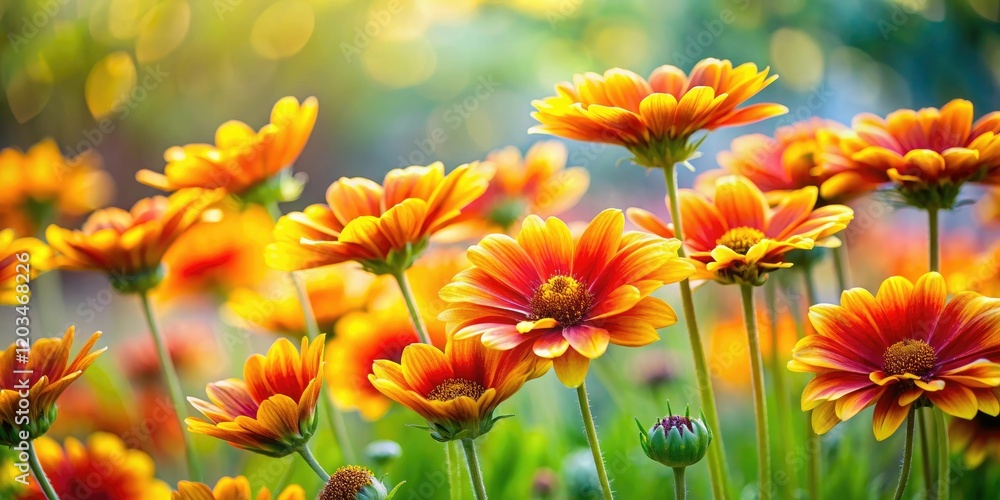 A cluster of vibrant orange and yellow sprint flowers swaying in the breeze, bright orange flowers, daisy like flowers A cluster of vibrant orange and yellow sprint flowers swaying in the breeze, bright orange flowers, daisy like flowers