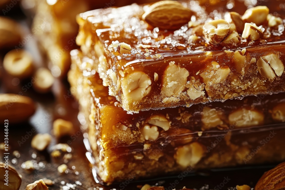 Delightful Peanut Brittle Treats in Close-Up View Delightful Peanut Brittle Treats in Close-Up View