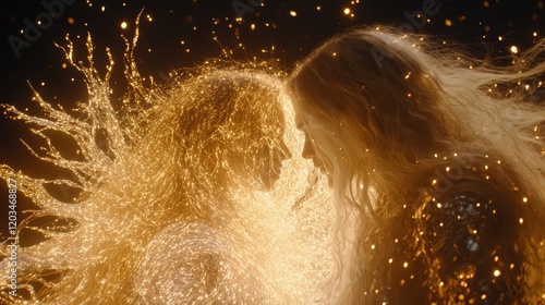 Golden Light Embrace Two Women in Sparkling Aura
