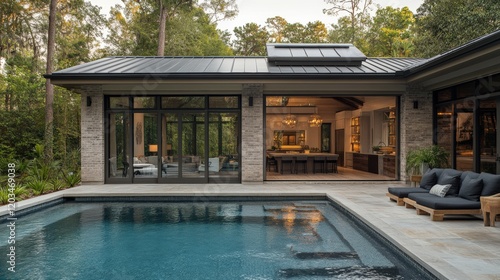 Wallpaper Mural Sophisticated pool house design showcasing sleek architecture and serenity modern outdoor living space tranquil suburban environment inviting viewpoint Torontodigital.ca