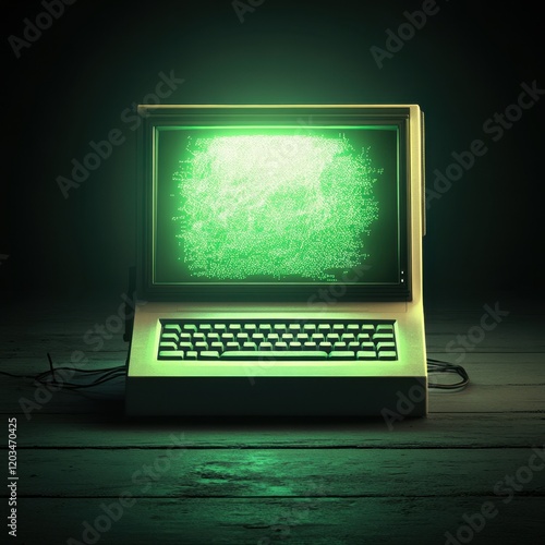 Obraz na płótnie Glowing vintage computer in darkness w salonie