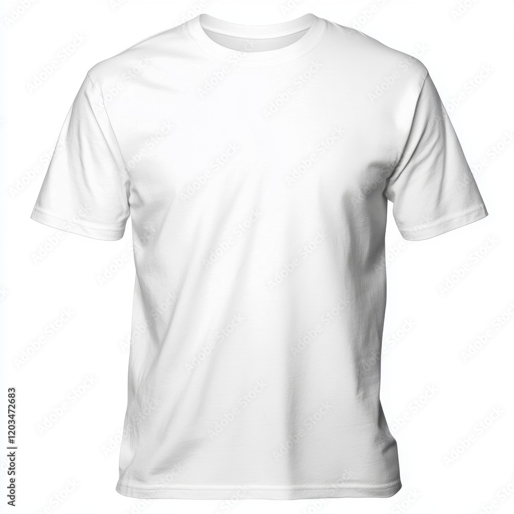 A plain white t-shirt displayed on a neutral background, showcasing its simple design and versatility. A plain white t-shirt displayed on a neutral background, showcasing its simple design and versatility.