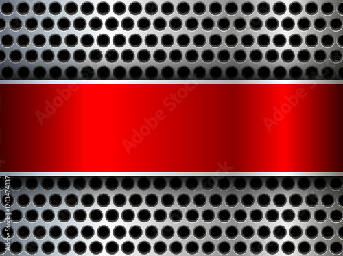 Metal background shiny silver red chrome metallic with halftone dots pattern, silver polished steel texture wallpaper.