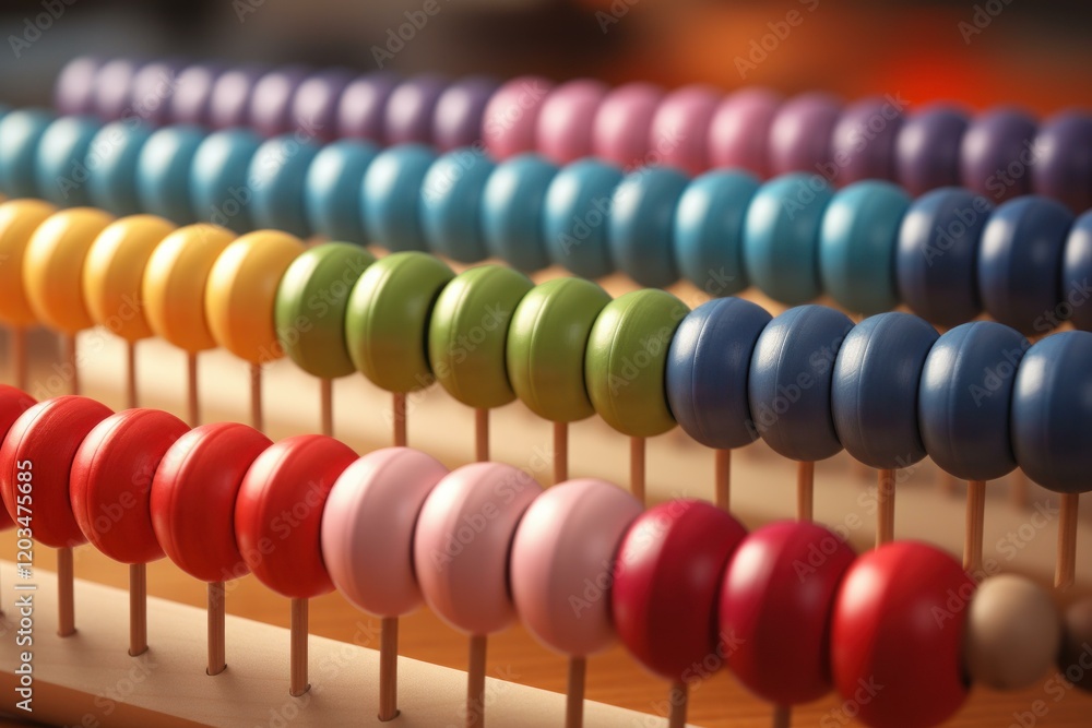 Close up of colorful abacus beads showing calculating and counting concept Close up of colorful abacus beads showing calculating and counting concept