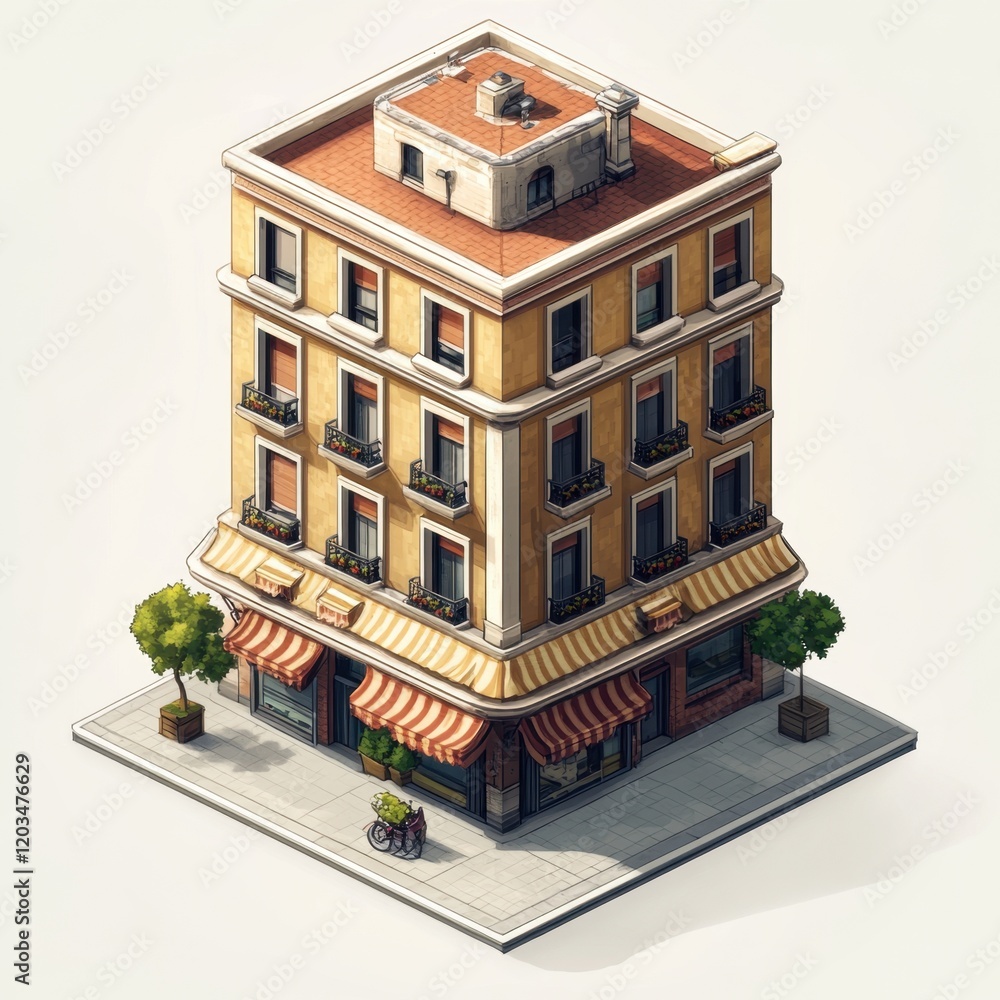 Isometric European corner building