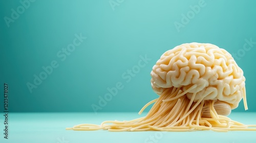 A fascinating image of pasta shaped like a brain pushes the boundaries of culinary art while exploring creativity, making a bold statement about food and imagination. photo