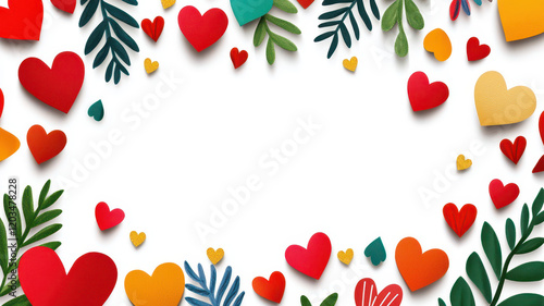 Wallpaper Mural Colorful heart and leaf doodles frame white background, creating playful and vibrant design perfect for fun Valentine card. mix of red, yellow, and green elements adds lively touch Torontodigital.ca
