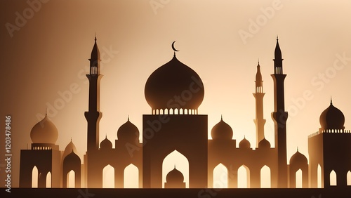 Wallpaper Mural Silhouette of a majestic mosque at sunset, illuminated by warm golden light. Torontodigital.ca