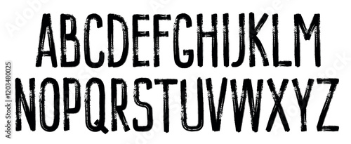 Grunge capital letters. Distressed font rough spray typeface with dirty paint texture, vintage eroded alphabet for poster t-shirt print. Vector broken handwritten punk graffiti typography