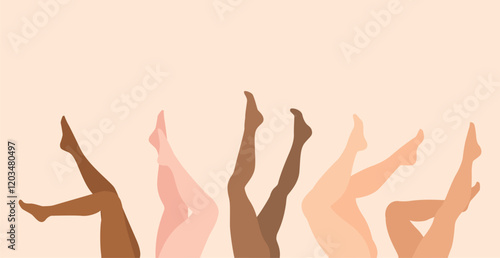 Diverse female legs. Smooth girl leg skin and perfect diversified color woman legs, diverse beauty epilation procedures and wellness concept. Vector cartoon illustration