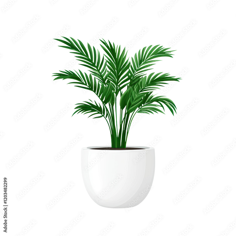 Fototapeta premium Modern Flat Design Tropical Palm Plant in Glossy White Pot