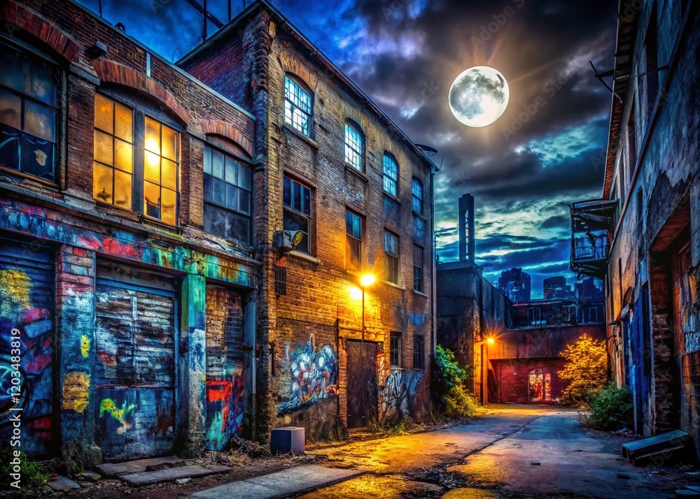 Fototapeta premium Abandoned Urban Night Scene: Atmospheric City Exploration Photography