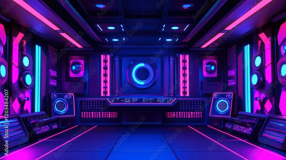 Futuristic Neon Lit Music Studio Recording Space Futuristic Neon Lit Music Studio Recording Space