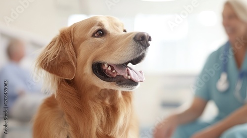 Obraz na płótnie Therapy dog brings joy to hospital patients in a cozy playroom, fostering uplifting interactions and enhancing recovery through animal-assisted therapy w salonie