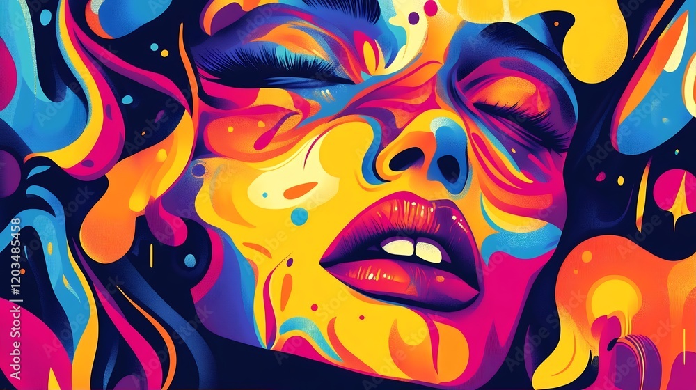 Vibrant Abstract Face Art Colorful Digital Painting Vibrant Abstract Face Art Colorful Digital Painting