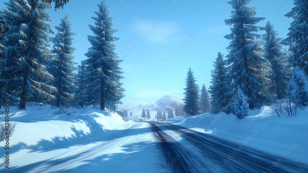 Fototapeta premium Snowy Winter Road in a Mountain Landscape