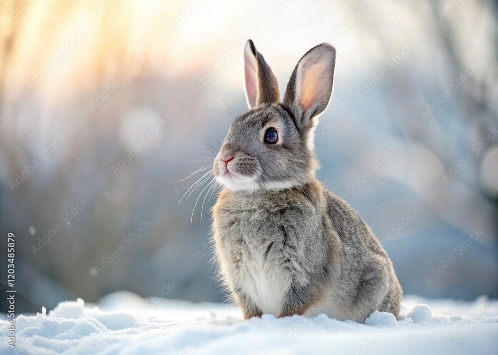 Adorable Grey Rabbit in Snowy Winter Wonderland - Perfect for Holiday Cards & Winter Themes Adorable Grey Rabbit in Snowy Winter Wonderland - Perfect for Holiday Cards & Winter Themes