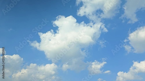 Timelapse, beautiful Blue Sky with white fluffy clouds, for a background	
