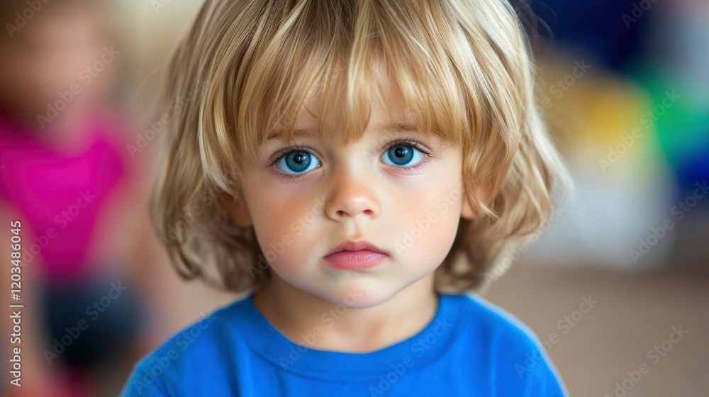 Adorable toddler boy with blond hair and bright blue eyes Adorable toddler boy with blond hair and bright blue eyes