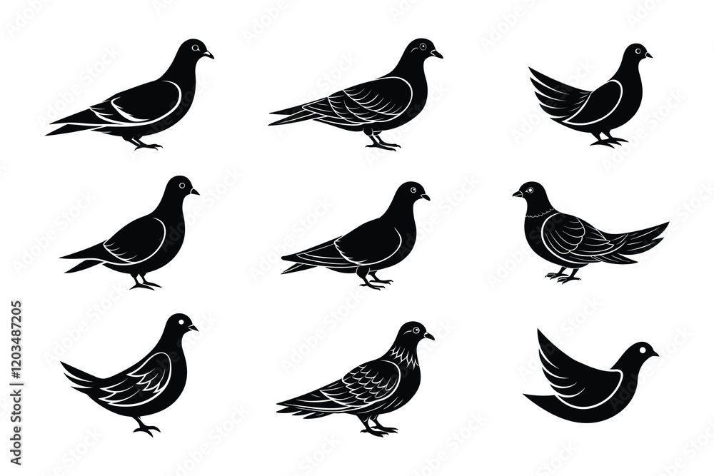 Peaceful Dove Illustrations in Black and White for Elegant Designs Peaceful Dove Illustrations in Black and White for Elegant Designs