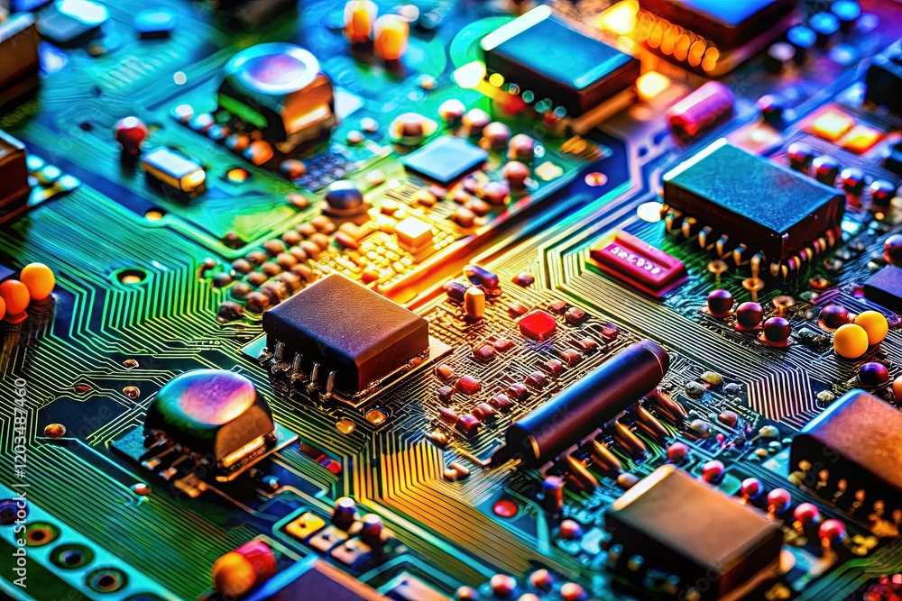 Obraz premium Close-up Detailed Electronic Circuit Board Texture - High-Resolution Stock Photo